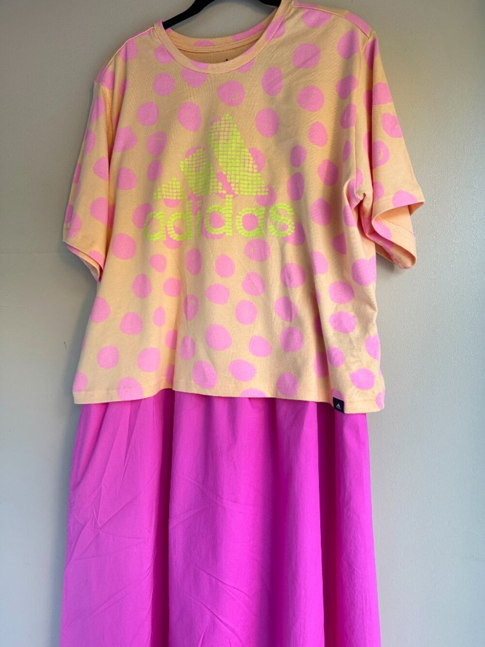 Adidas x Farm Rio Pink Citron Polka Dot Graphic Cropped Boxy Tee Sz XL